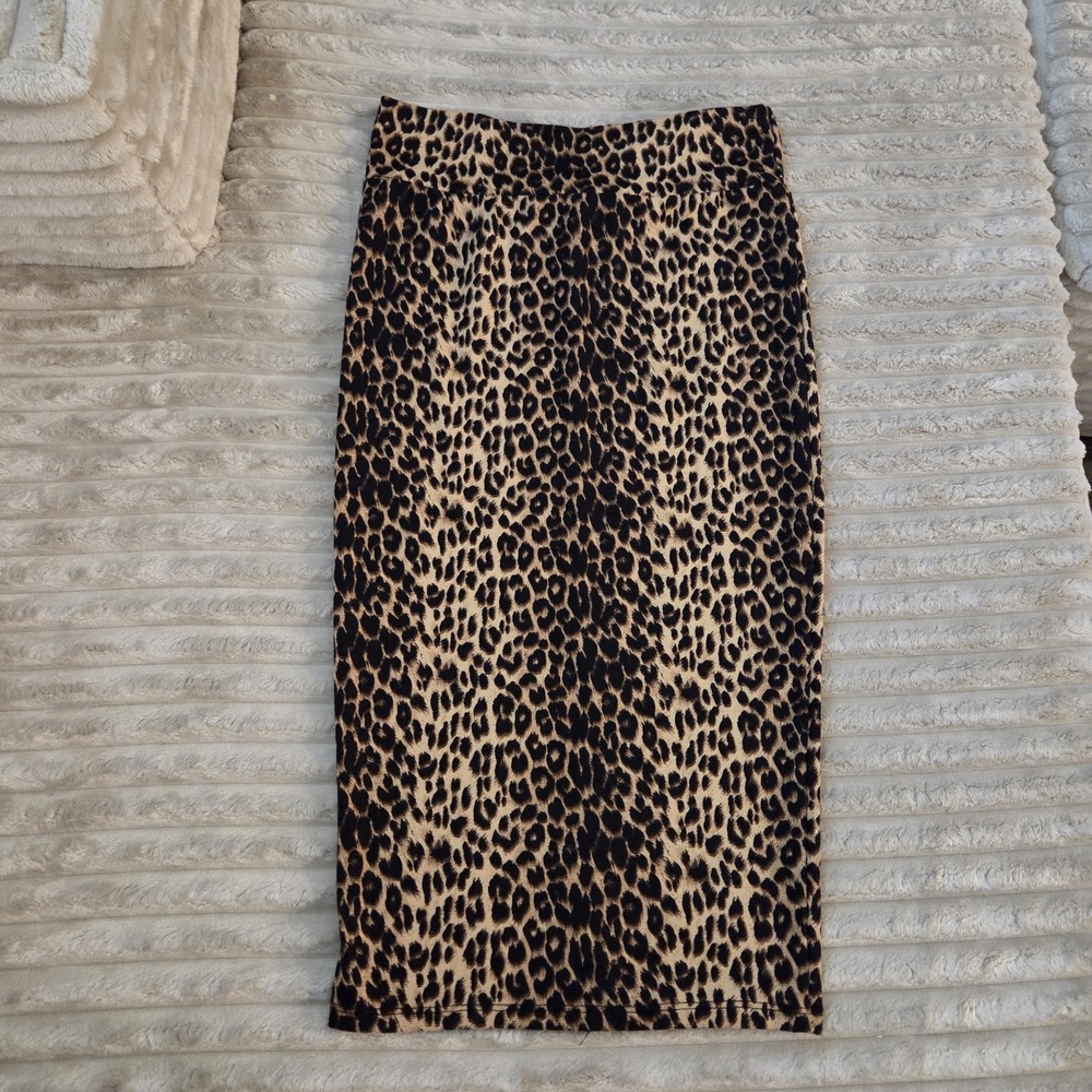 Scobe Leopard Print Midi Pencil Skirt Small Womens Y2K Cheetah Animal Stretch